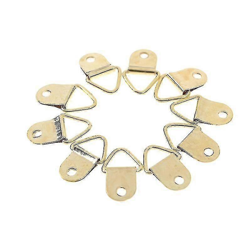10 Pack Golden Brass D Ring Hooks for Picture Frames - Triangle Wall Mount Hangers for Easy Installation