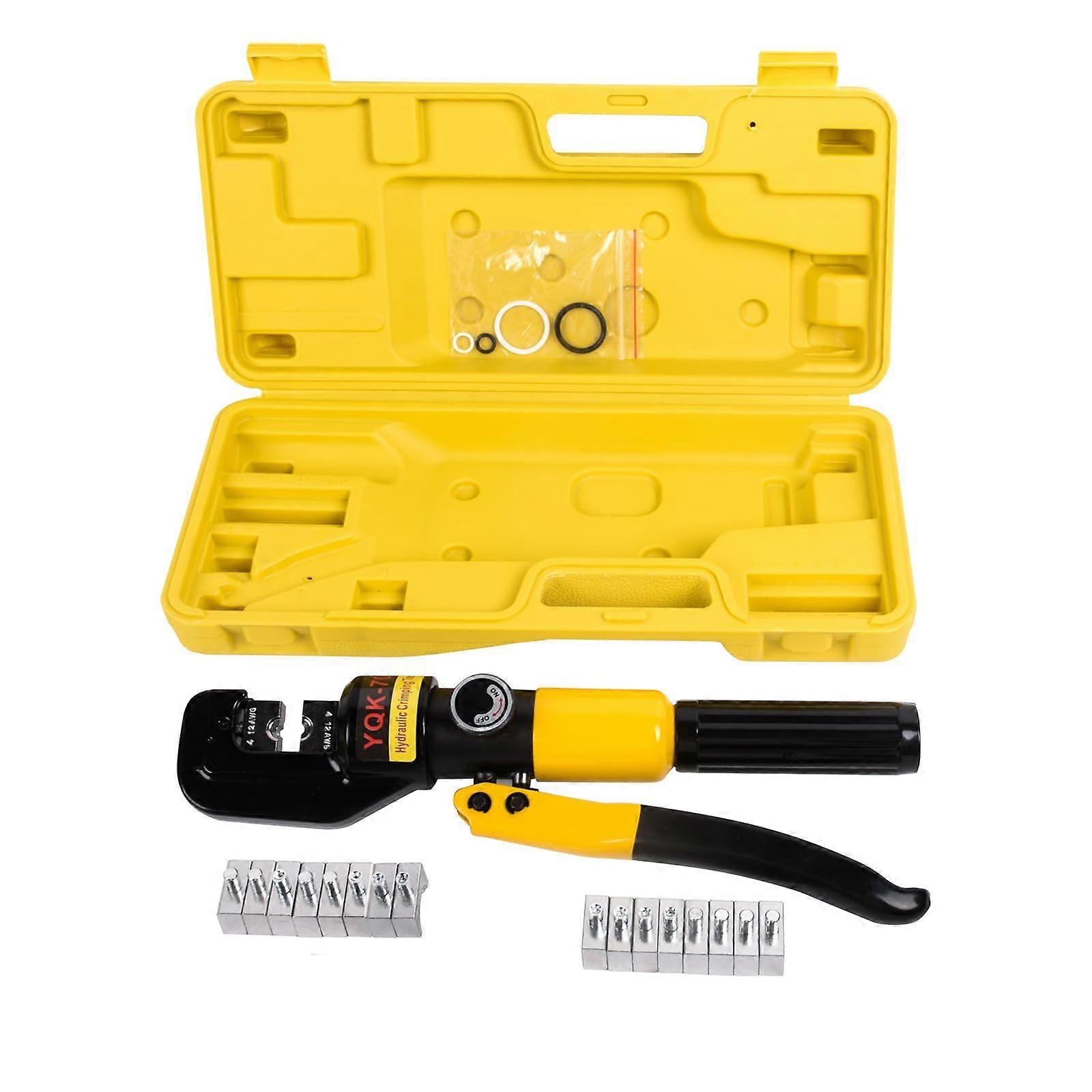 Hydraulic Crimping Tool 10T - 12-2/0 AWG Battery Cable Crimper with 0.43 Inch Stroke and 9 Die Set Pairs for Lug and Terminal Crimping