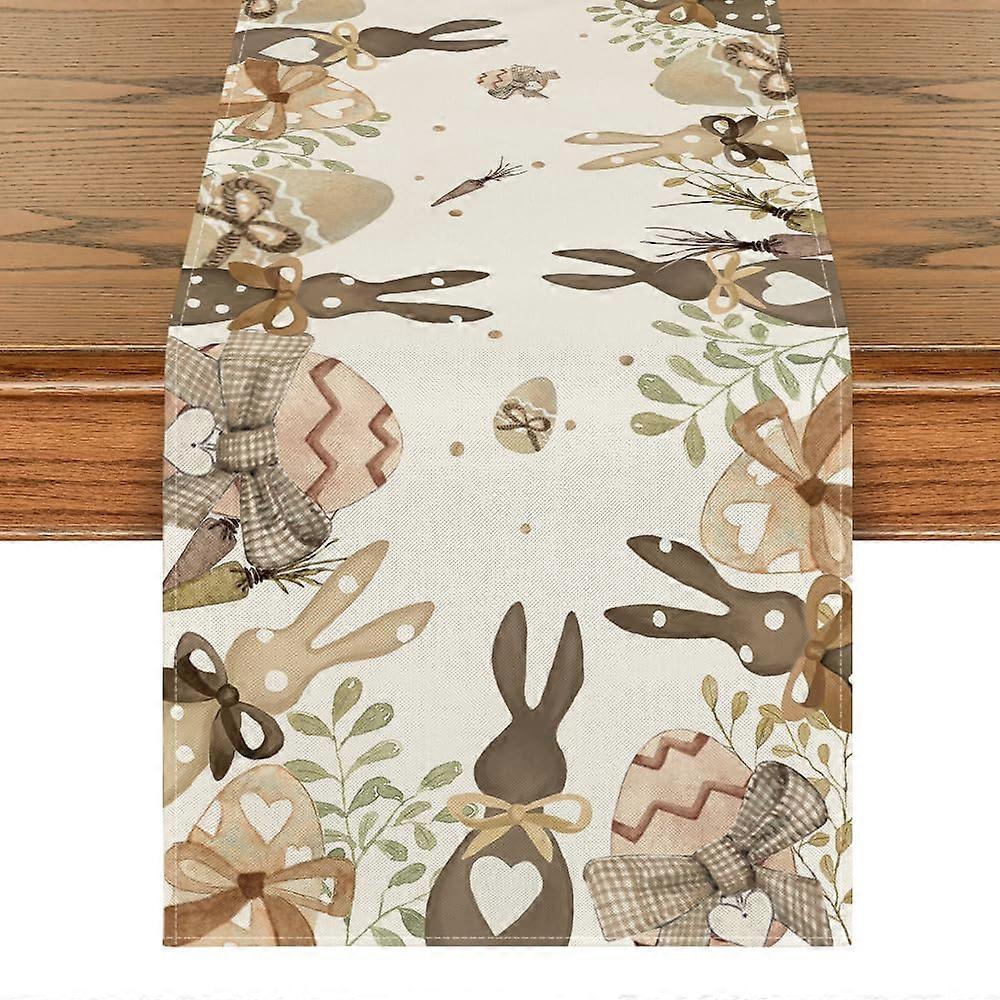 Rabbit Egg Carrot Bow Leaf Easter Table Cover, Seasonal Spring Kitchen Dining Table Decoration 13x72 Inches