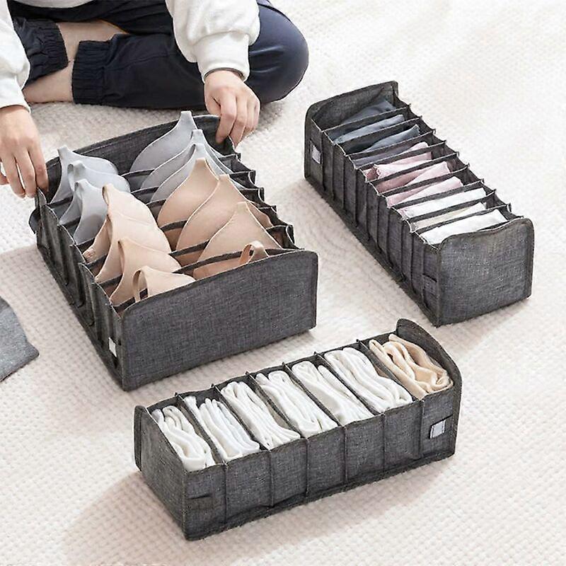3-Pack Underwear, Socks, Bra Storage Organizers, Foldable Drawer and Storage Divider with Washable Fabric, Gray