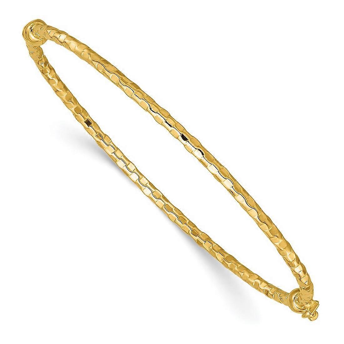2.2mm 14k Solid Yellow Gold Polished Textured Hinged Bangle Bracelet Cuff-Bracelet for Women