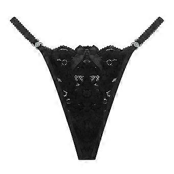 Mujer Sexy Transparente Encaje Bowknot Bragas Calzoncillos Cintura Baja Lateral Metal Sólido Tanga Tanga de Tanga con Espalda en T Ropa Interior Blanco S