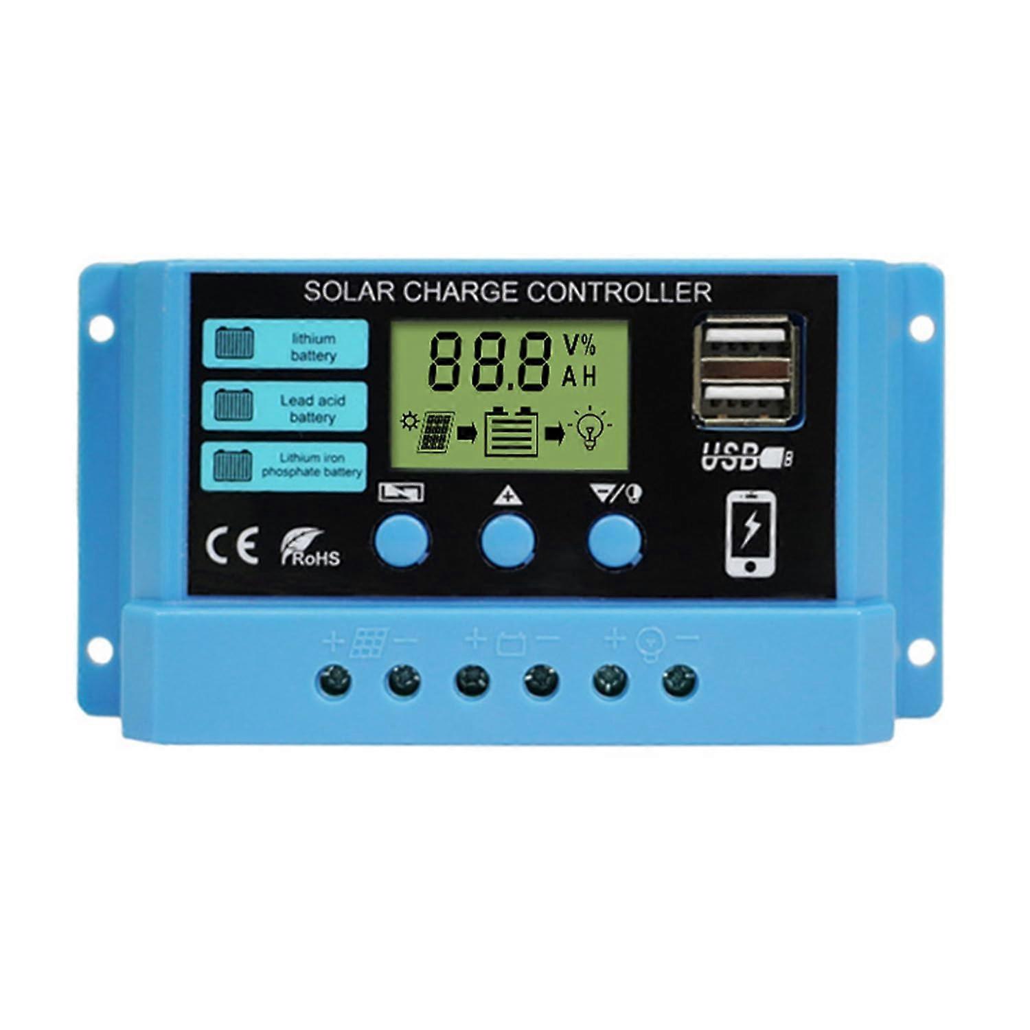 Solar Charge Controller 20A Dual USB 12V/24V PWM Auto Solar Panel Battery Controller 10Amp Solar Regulator with LCD fit for Small Solar System