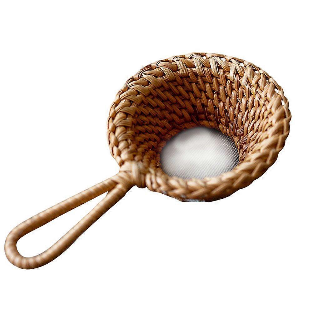 Rattan Woven Mesh Colander Home Tea Mesh Strainer with Handle Designed