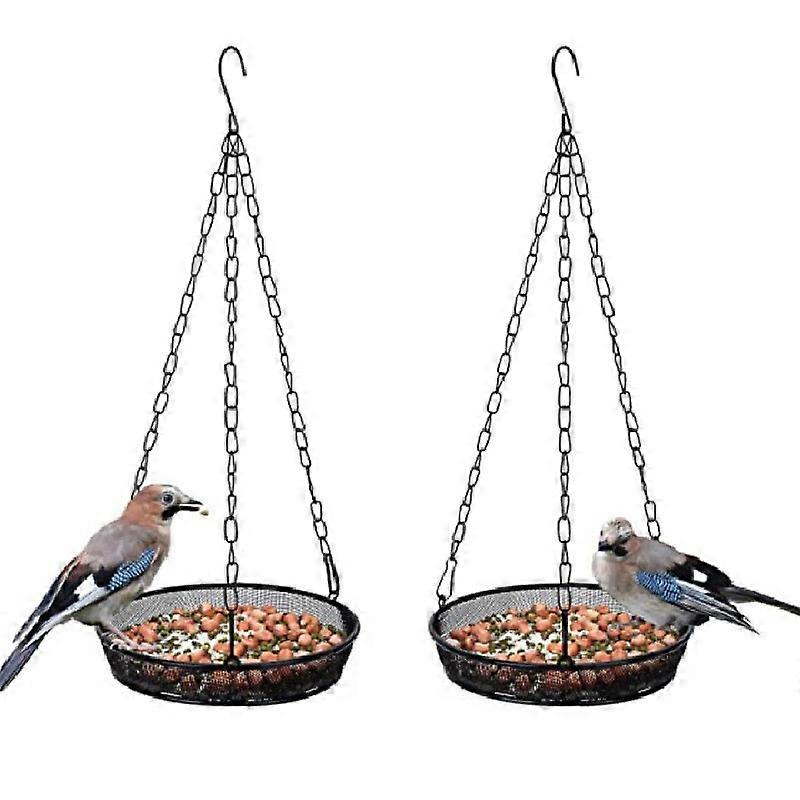 1 set -2 pc Black Mesh Bird Feeder Hanging Bird Feeder Hanging Bird Feeder Metal Net Feeding Seed Dispenser for Wild Birds Ø18.3cm