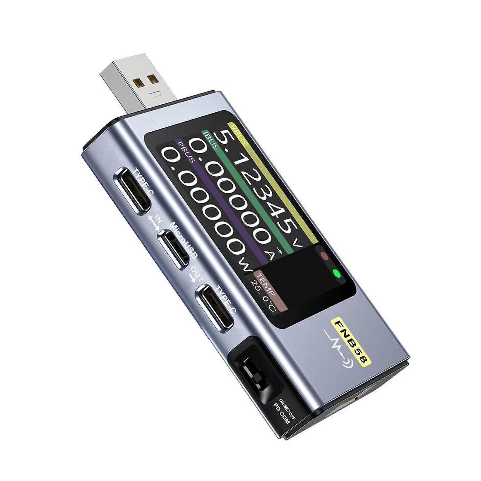 FNB58 Portable USB Voltage and Current Tester with 2" LCD Display Screen, Fast Charging Compatibility Current Voltmeter Multicolor