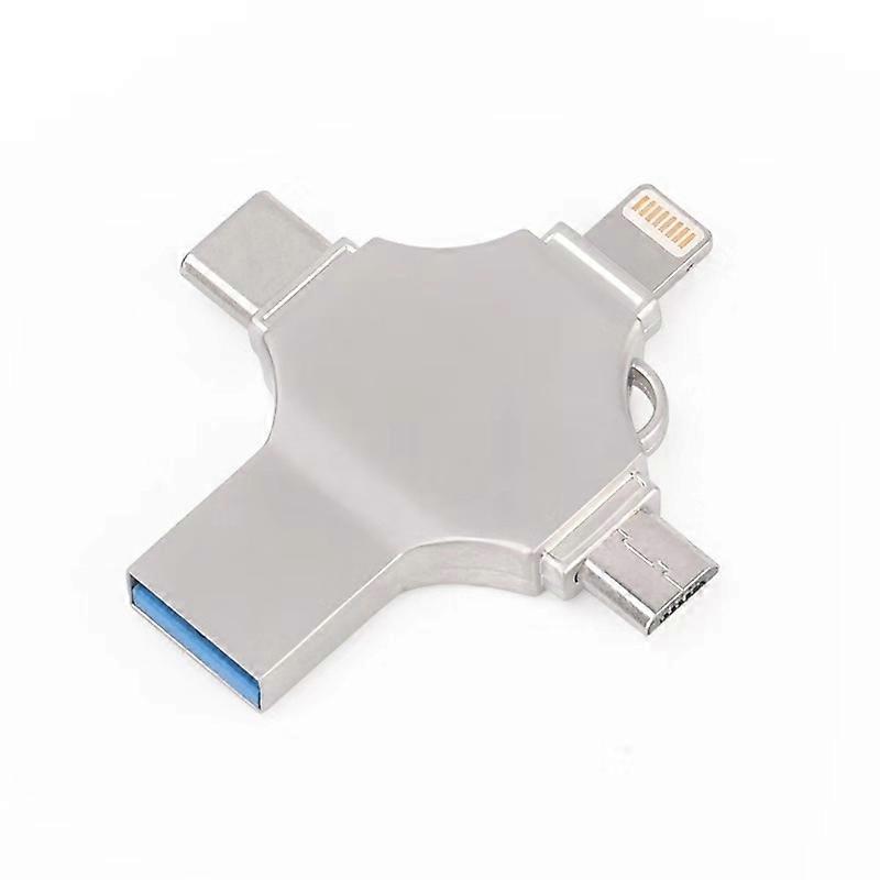 Cross 4 in 1 64GB 8 Pin + Micro USB + USB-C / Type-C + USB 3.0 Metal Flash Disk(Silver)