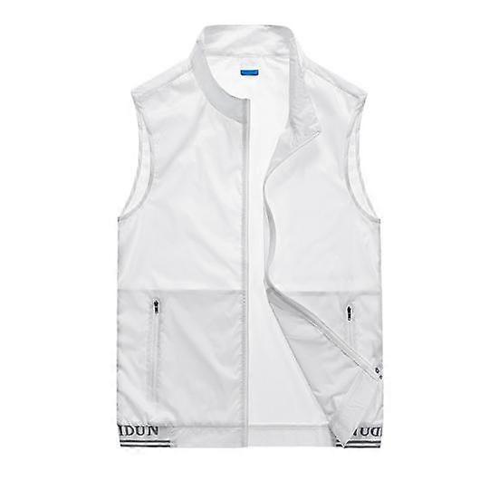 Summer Vest Coat Men Stand Collar Sleeveless Zipper Placket Waistcoat with Two Pockets Solid Color Mesh Outdoor Vest Coat
