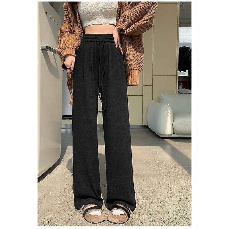 Fashion Women Wide-leg Pants 2024 Autumn and Winter New High-waisted Drawstring Loose Pants New Solid Color Female Casual Simple Trousers 2381