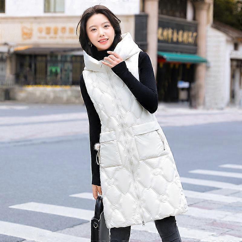 Autumn and Winter Women's Solid Color Korean Version Loose Fashion Hooded Waist Warm Mid-length Vest Sleeveless Women's Jacket 5 Colors