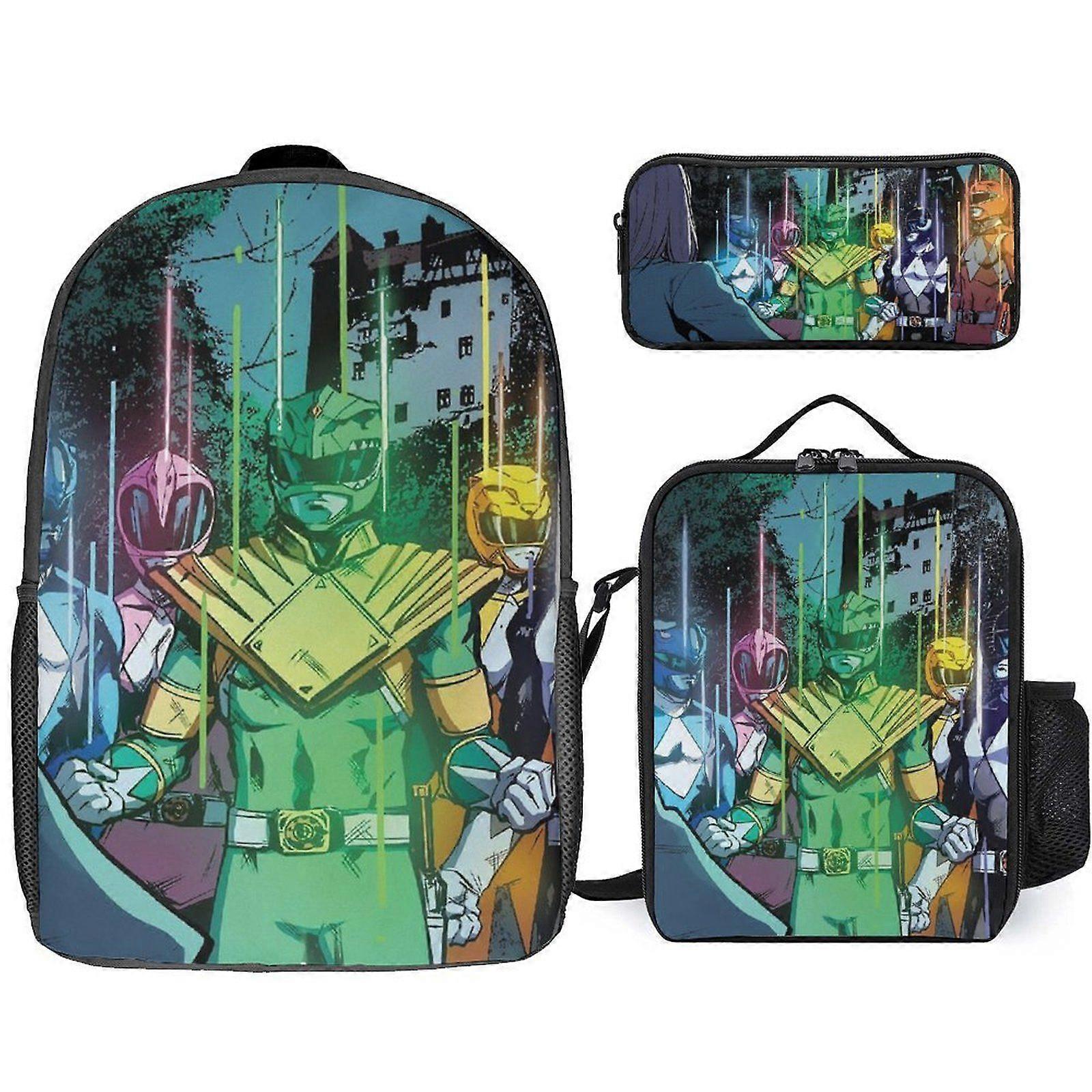 q90 Power Rangers Animaatiosarjan reppu kouluun ja töihin 3 kpl setti kirjalaukku lounaslaatikko ja kynäkotelo kaikki yhdessä i90:ssä