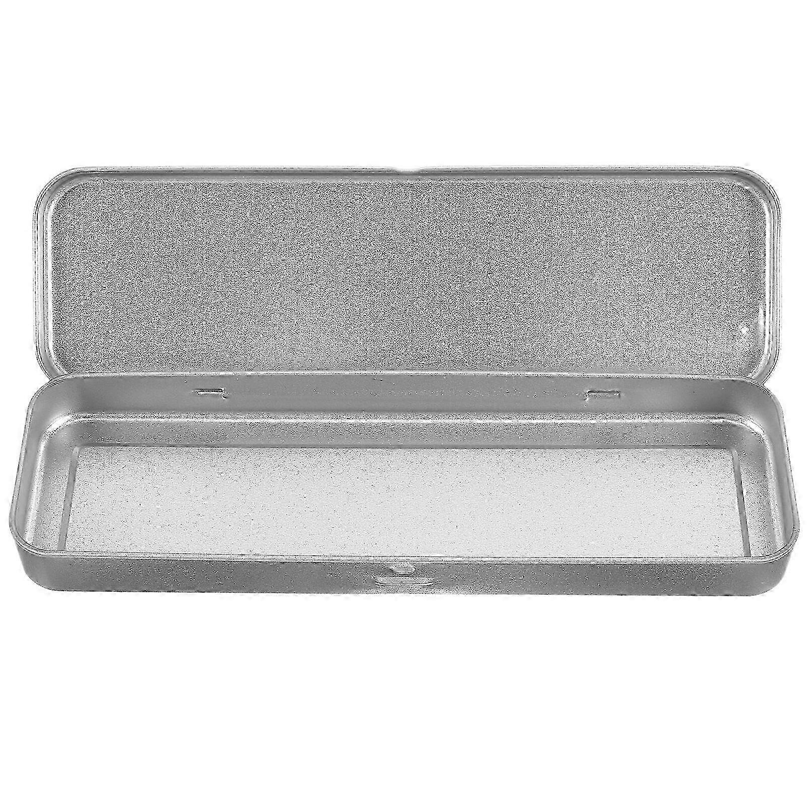 Cute Hinged Tin Pencil Case for Students - Silver Storage Box