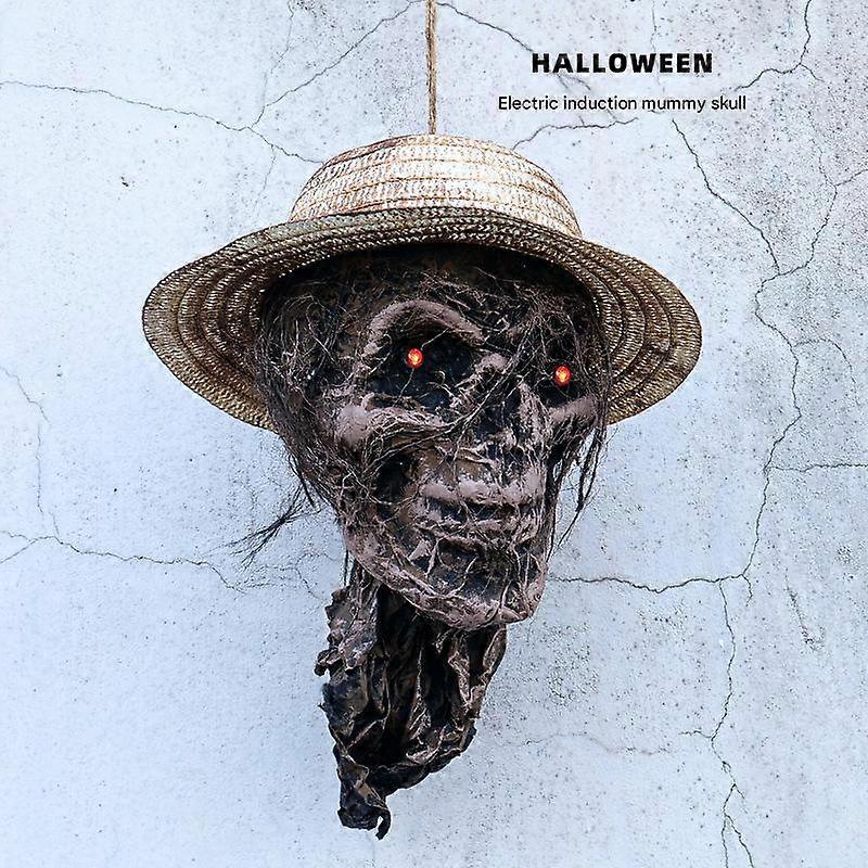 Halloween straw skull hanging ghost, voice-controlled luminous props