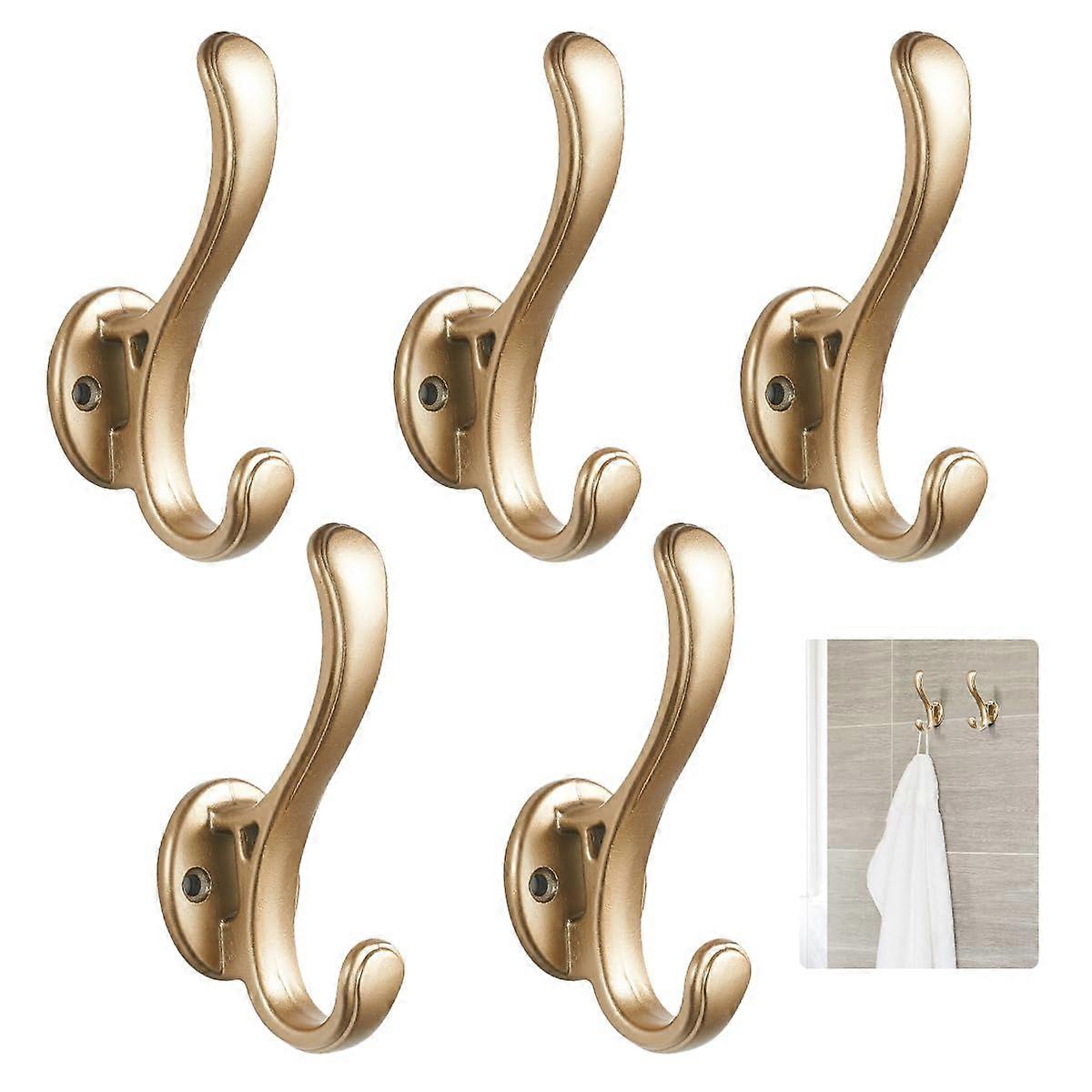 Gold Coat Hooks, Vintage Wall Hooks, Aluminium Double Wall Hooks with Screws