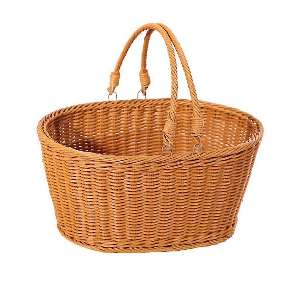 Storage Basket Simulated Woven Rattan Material, Portable For Home Use, Picnic Basket Style, Exquisite Details