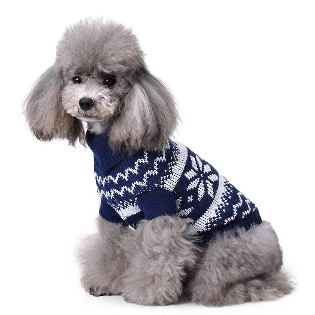 Warm Pet Hoodie Christmas Sweater Snowflake Pattern Turtleneck Festive Costume Blue XL 1Set