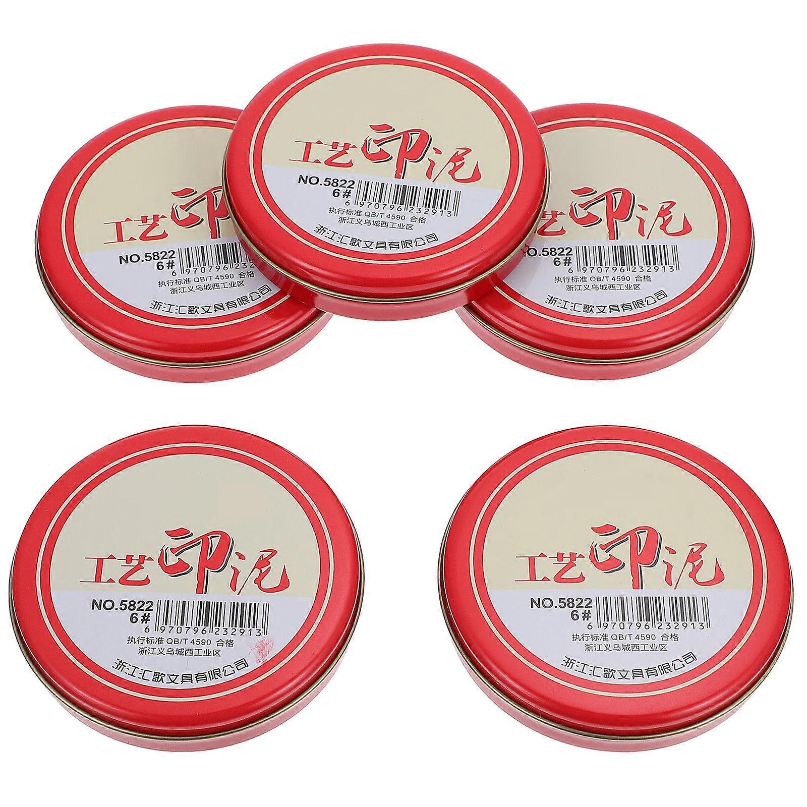Fingerprint Ink Pads Red Oil-Based Ink Iron Box Office Work Contract Making 5Pcs