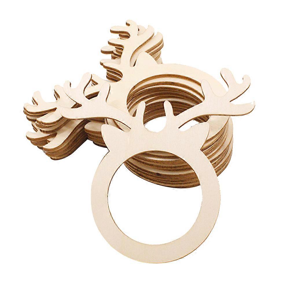 منديل مشبك دائرة ريفي منديل خواتم أنيقة الجدول الديكور الخشب قرن القرون شكل البيج اللون 9.7x9.5 سم حجم 10 قطع