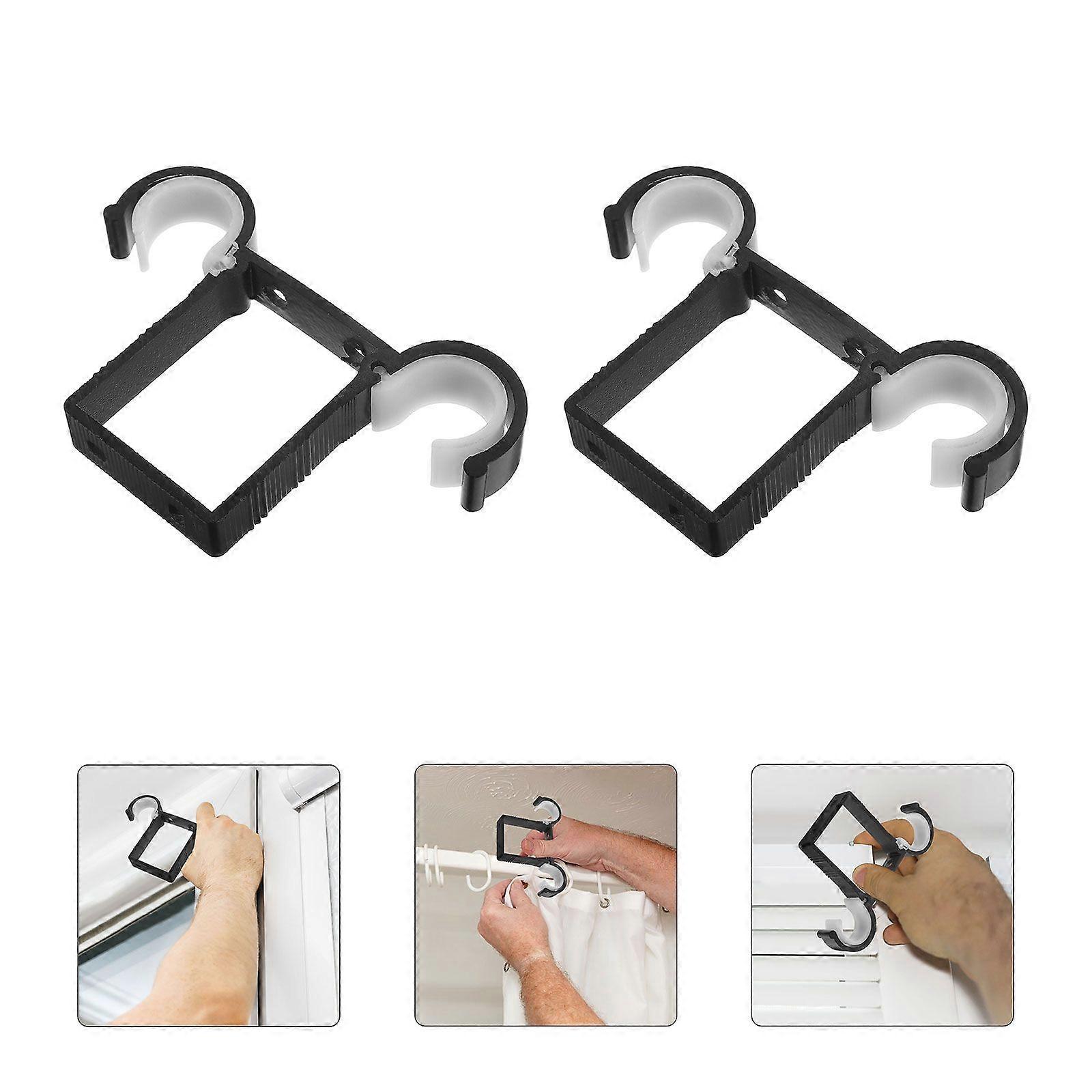 2pcs Curtain Rod Bracket: Aluminum Alloy Space-Saving Design - Ceiling Mounted Dual Curtain Pole Holder for Living Room Bedroom Drapes System