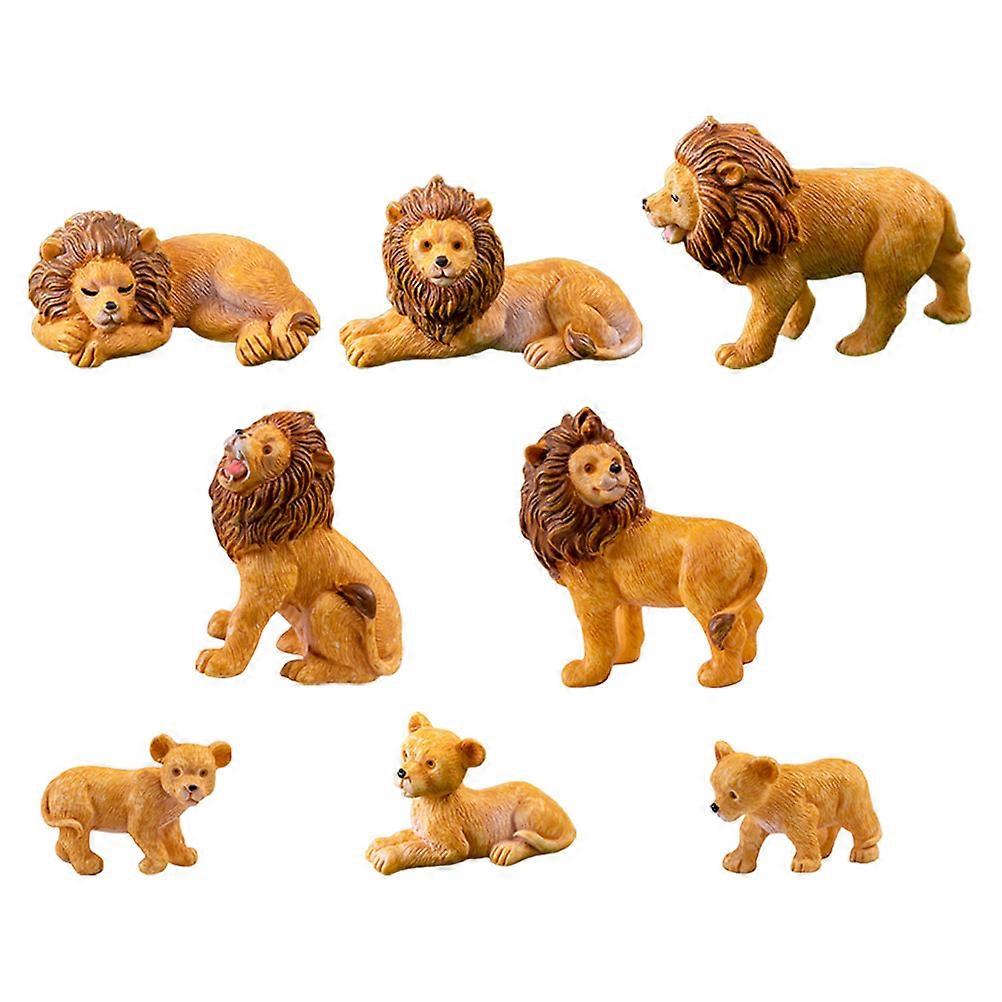 Decorative Mini Lion Decors Resin Animal Figurine Desktop Ornament Models 8Pcs