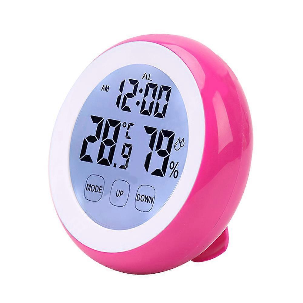 Touch Screen Alarm Clock, Round Seat Clock, Electronic Hygrometer Clock-Pink