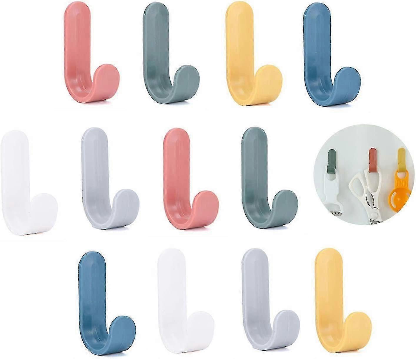 12 Pack Self-Adhesive Colour Hooks - Versatile UK Home & Office Storage Solution