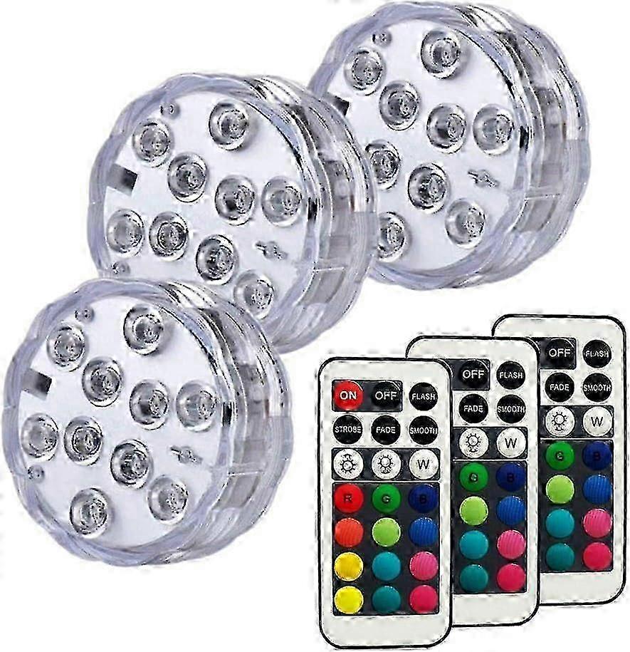 Submersible RGB Color Changing LED Lights with 13 Colors and 4 Modes, Battery Powered with Remote Control (3-pack)
