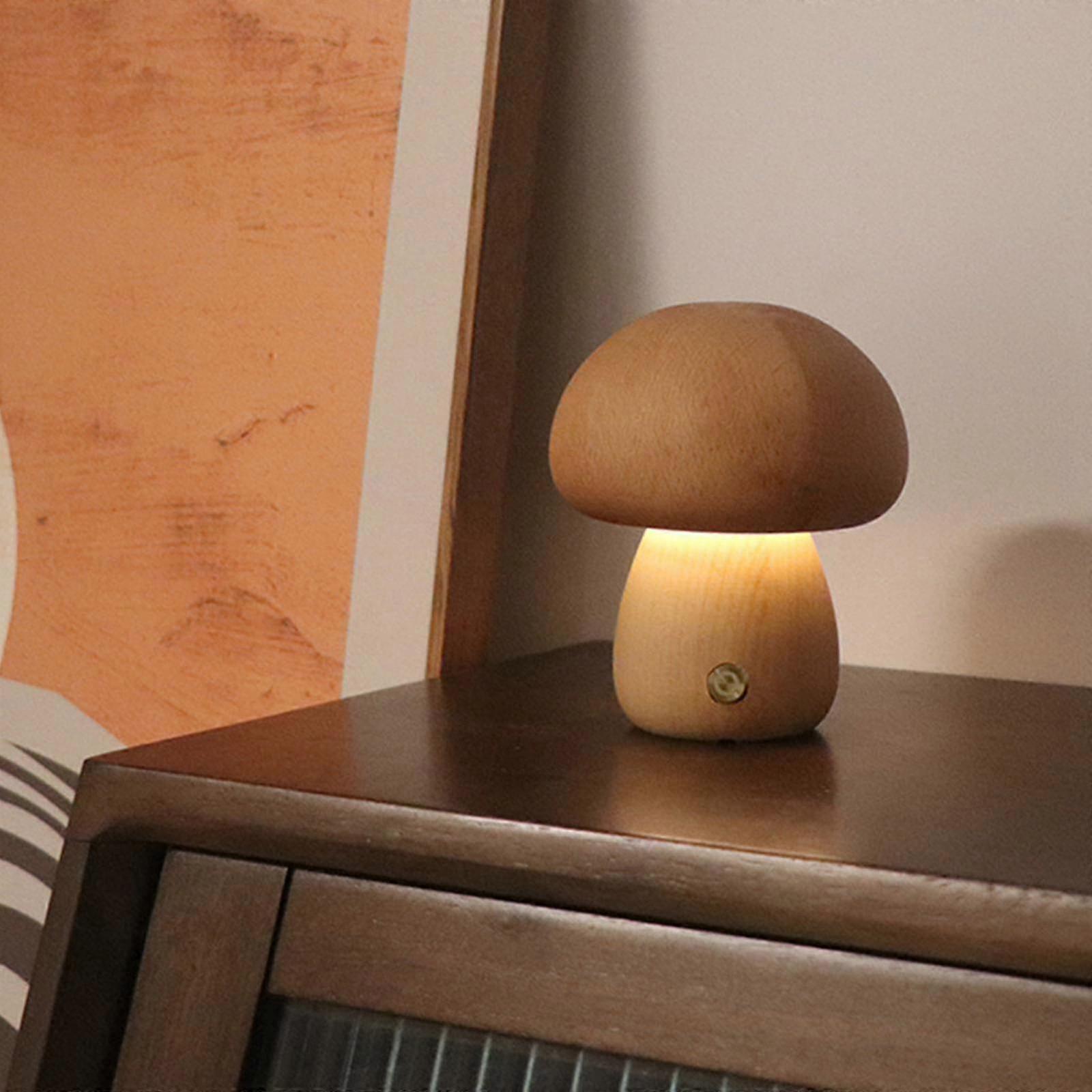 Mushroom Night Light, Wooden Bedroom Bedside Lamp, Mini Lamp for Small Spaces