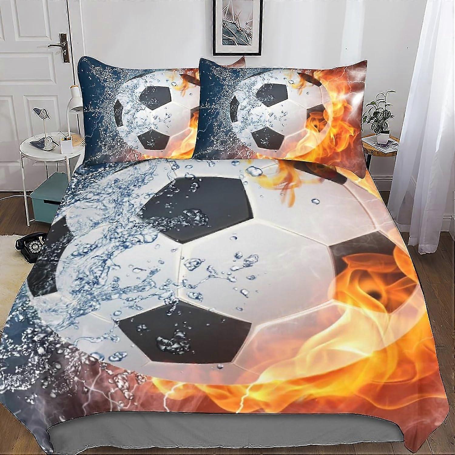 Conjunto de capa de edredom com impressão 3D para esportes de futebol com fecho de zíper oculto, capa de edredom de poliéster de microfibra para adolescentes