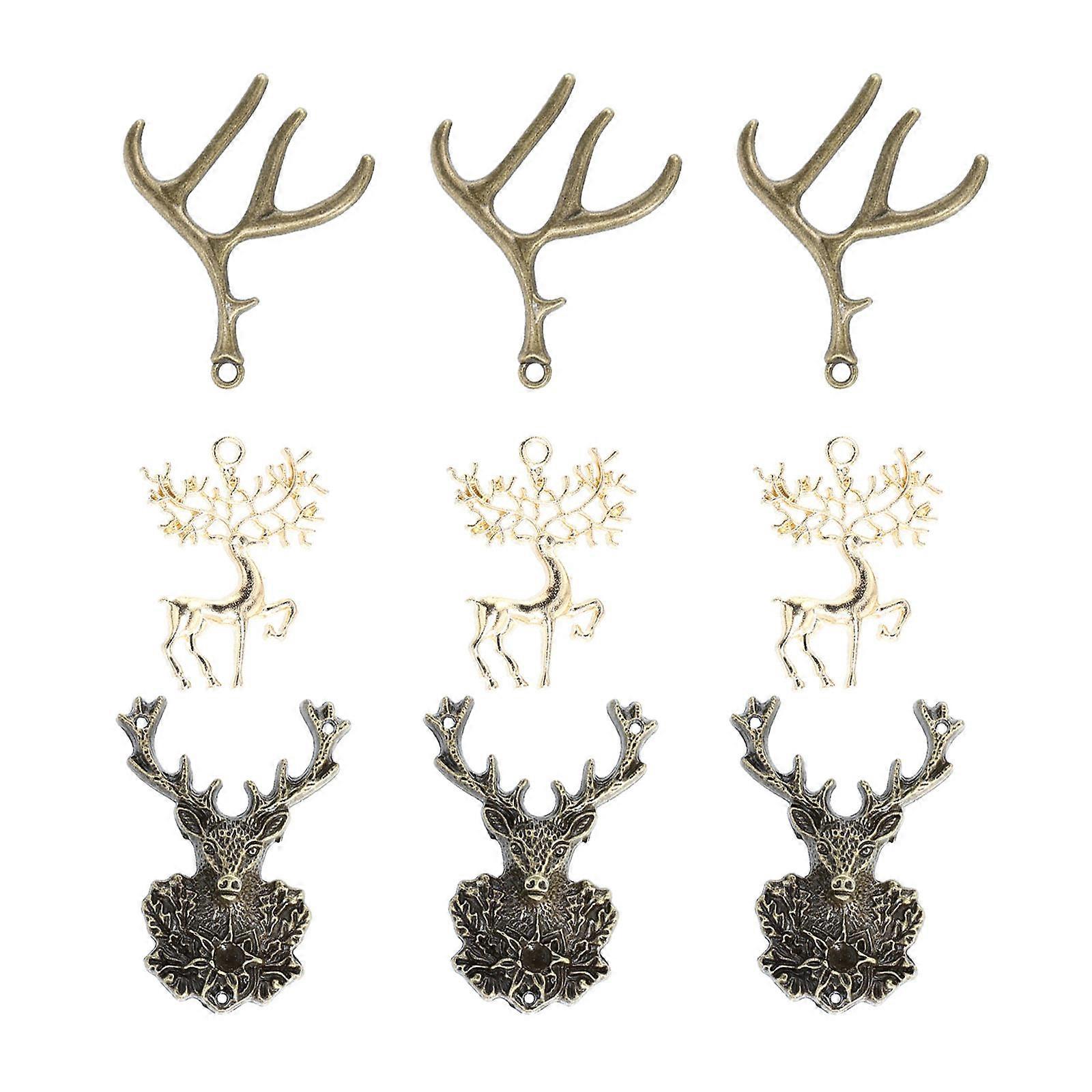 9pcs Assorted Color Amulet Charm for Jewelry Making and Decor Alloy Deer Head Charm with Antler