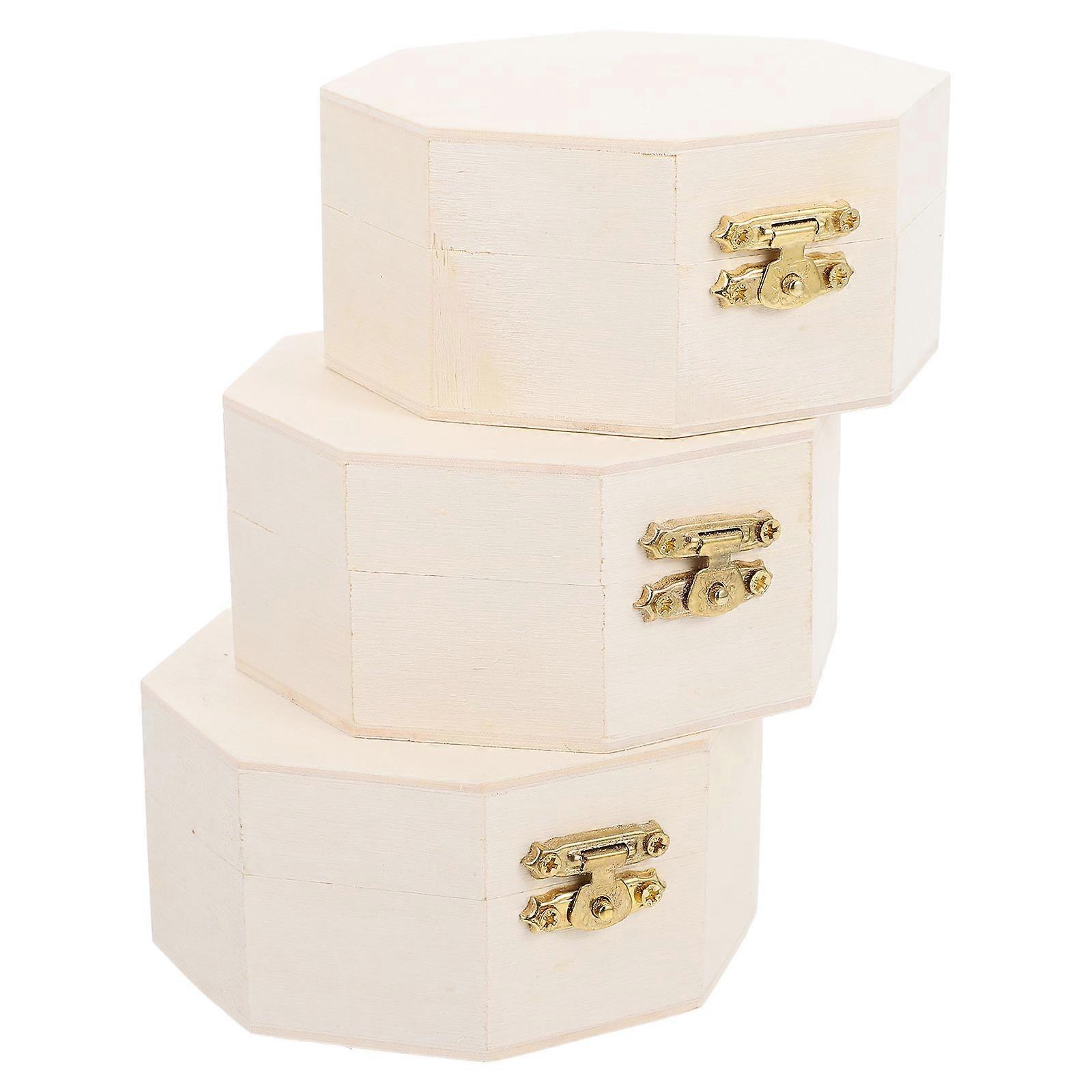 Jewelry Storage Box Retro Storage Box Gifting Occasions Wood Color 3.9×3.9×2in 3Pcs