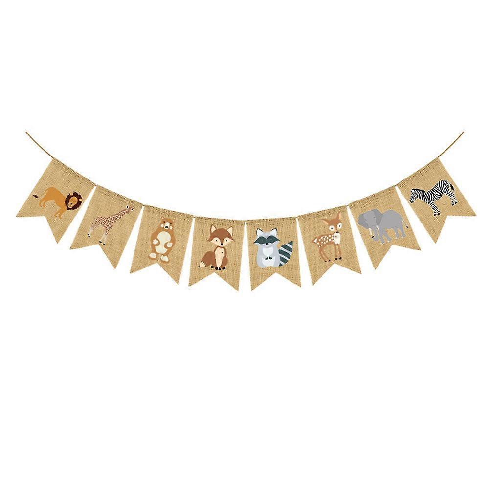 Rustic Burlap Bunting Banner Animal Theme Swallowtail Garland Bunting Flag For Childrens Day 1Set