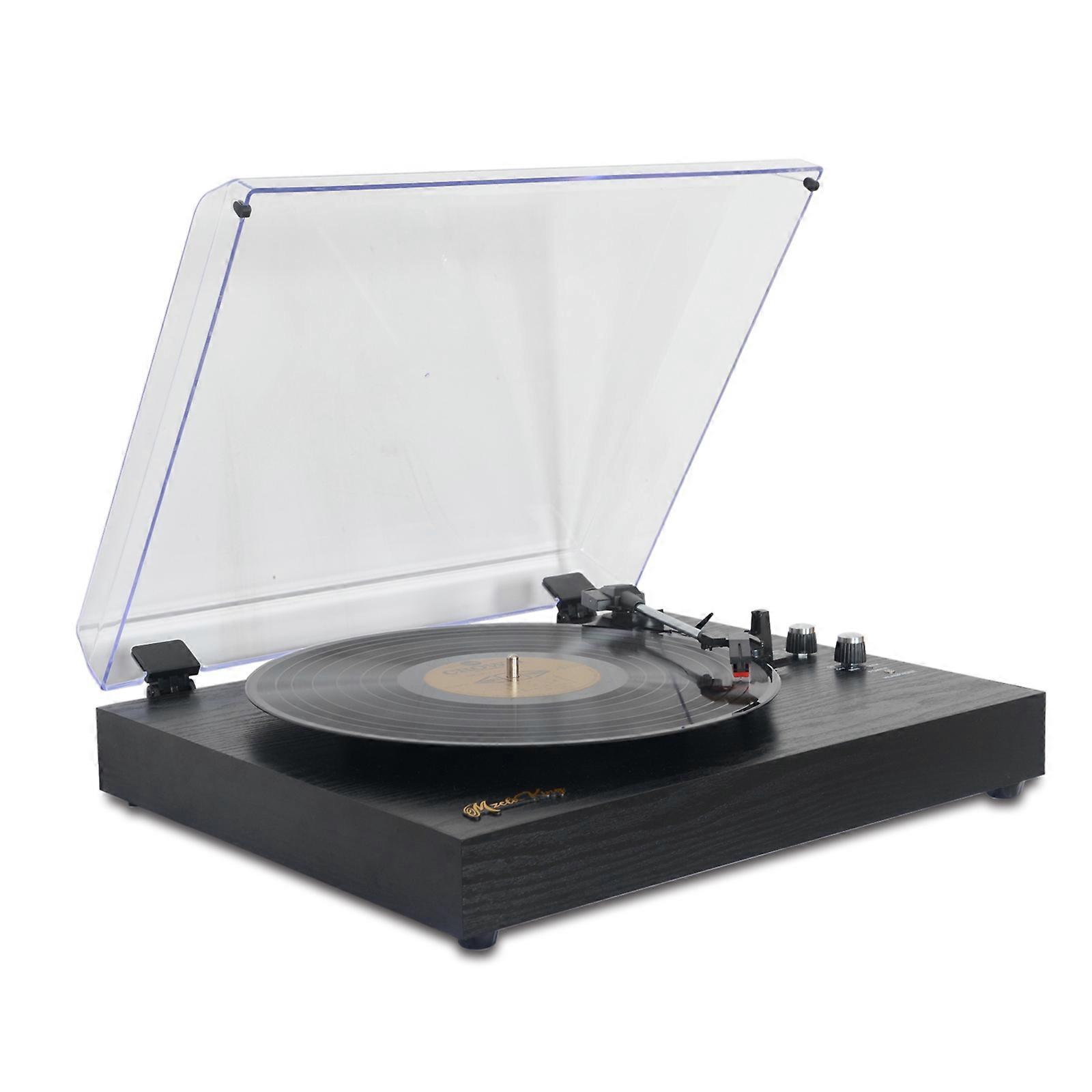 MzeliKing Vintage Wooden Turntable: 3-Speed, BT5.3, RCA Output, Fits All Vinyl Sizes