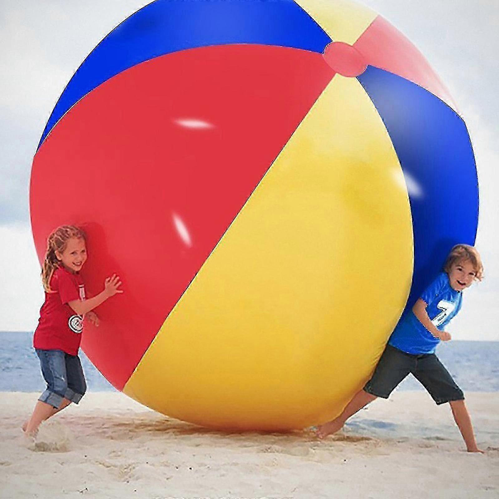 Giant Beach Ball Large Beach Ball, Huge Rainbow Color Ball Bootball For Kids, Oversized Blow Up Plastic Inflatable Balls For Pool, Big Summer Party F