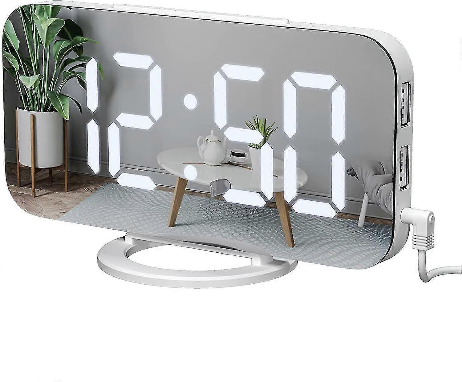 Digital Alarm Clock Desktop Mirror Surface Clock With Dual USB LED Display For Office Home