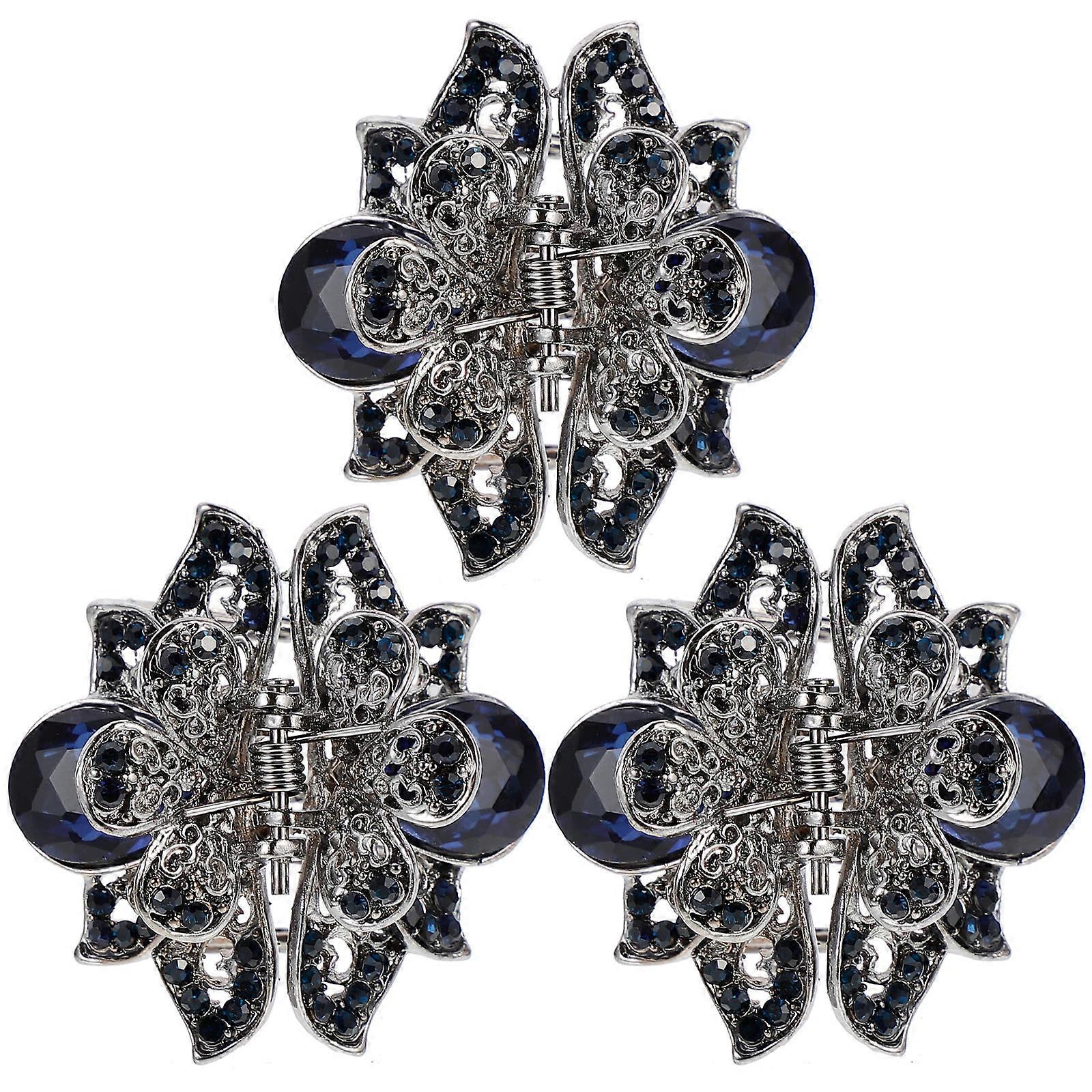 Purple Decorative Hair Claw Clips with Sturdy Clamp Design for Bathing Makeup 3 Pieces Zinc Alloy