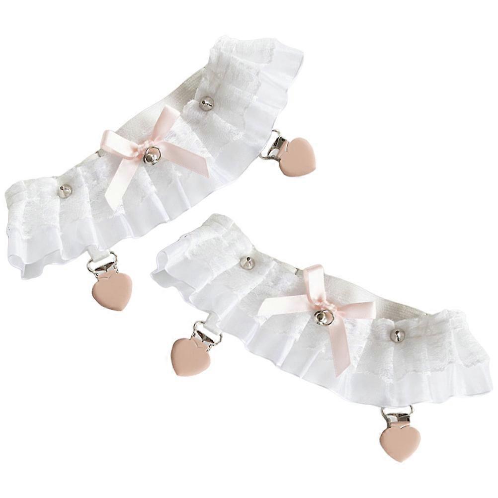 Grippers Fasteners Garters Bands Leg Harness Lolita Style Bow Shape Decorative White Color For Party Wear Dancing Special Events 1 Pair