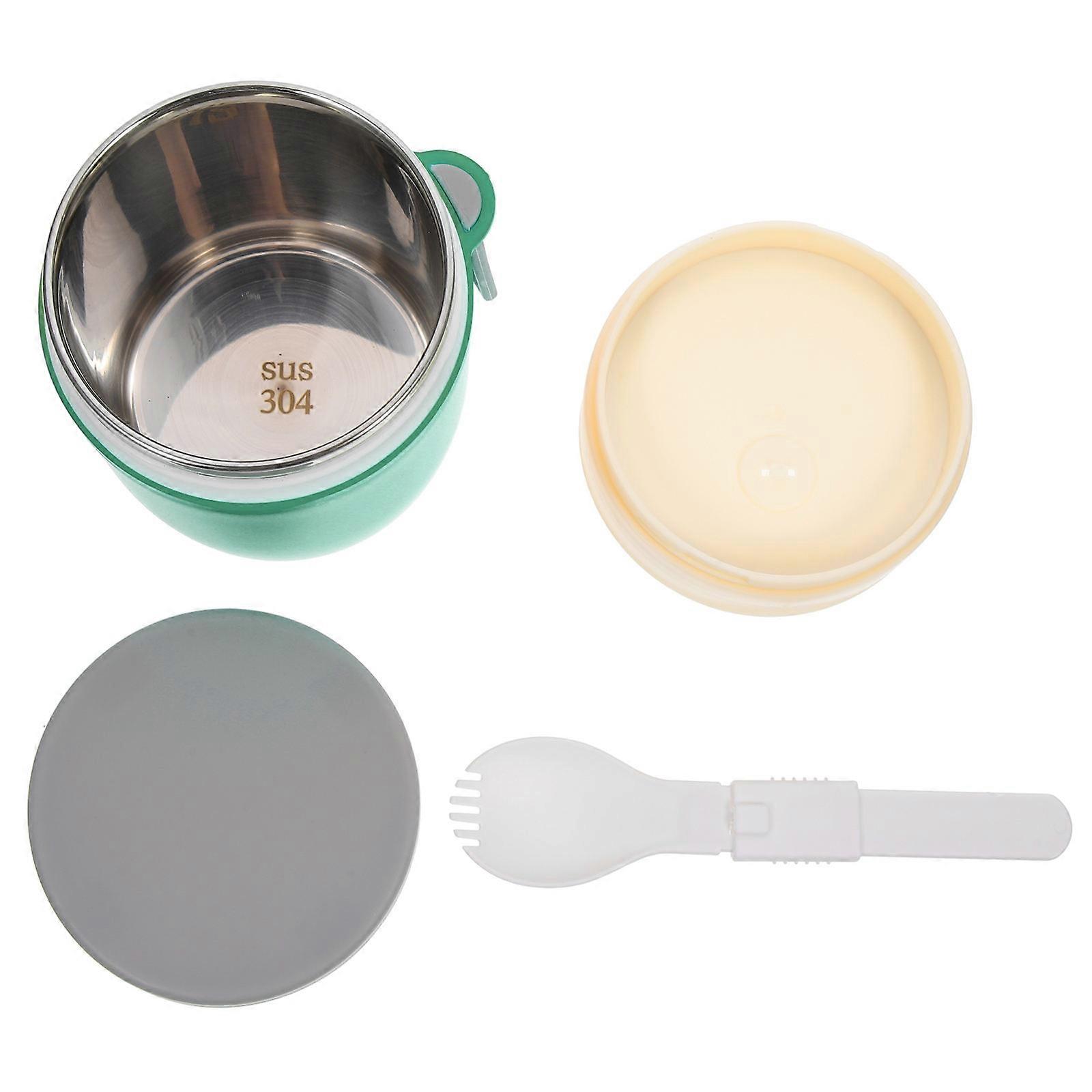 Green Portable Breakfast Cup with Lid Stainless Steel PP Material Easy to Clean Antileak 1 Set