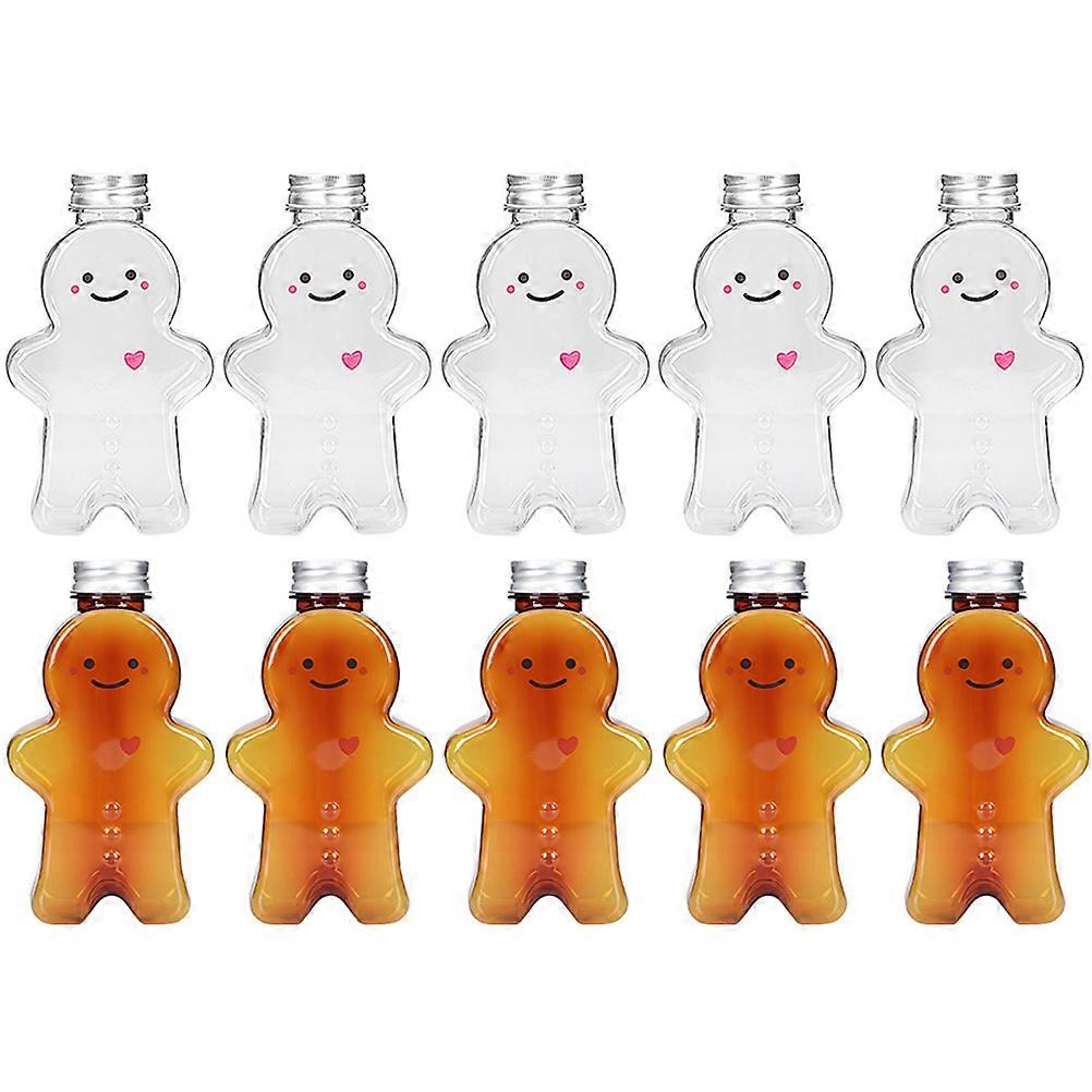 Gingerbread Man Shaped Container For Liquids Clear Design Beverage Bottles Christmas Themed Candy Jars Portable Sealed Lid 10Pcs