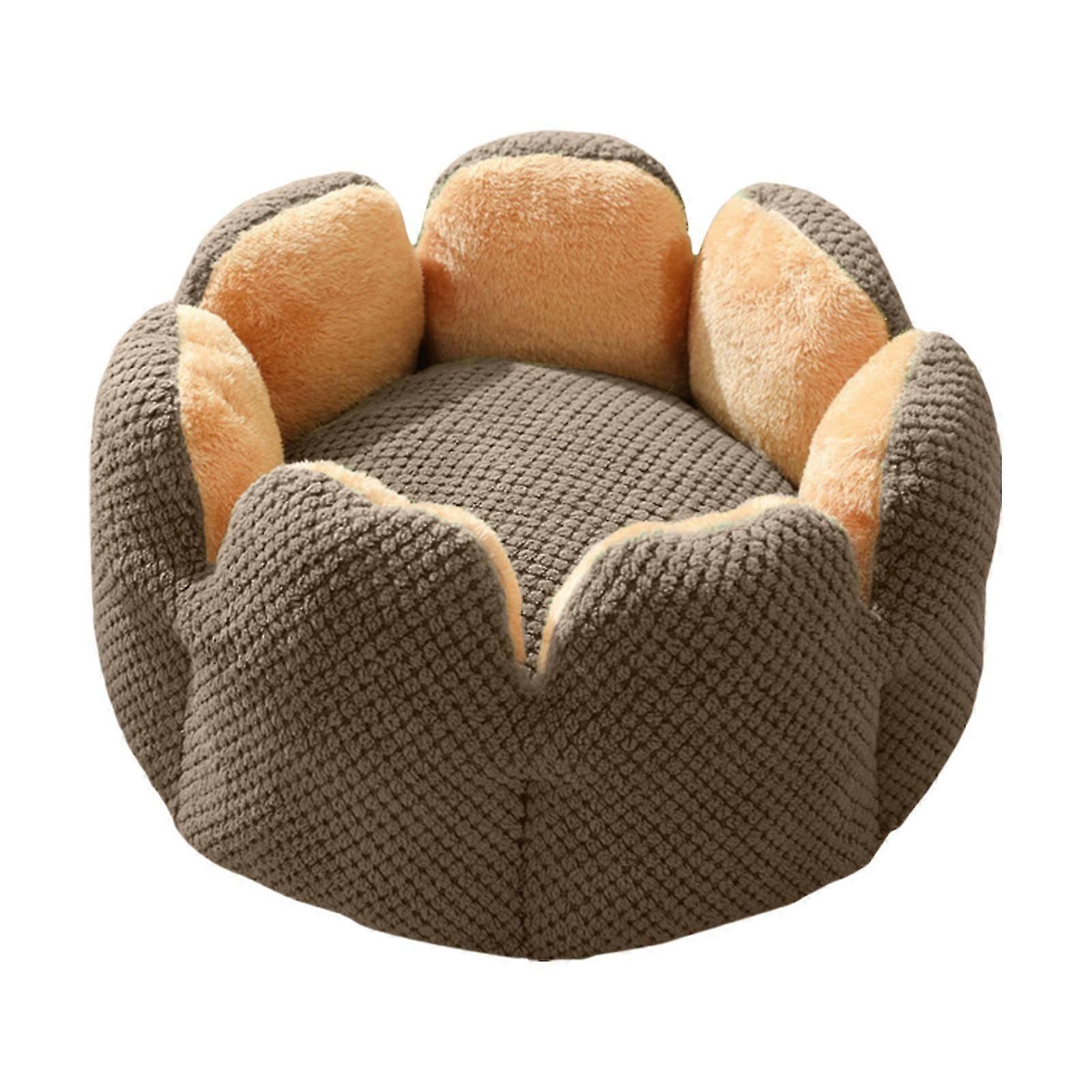 Pet Bed with Detachable Cushion Soft Handle Beautiful Flower Round Bed Dog Sofa Detachable Cushion Nest  Gray