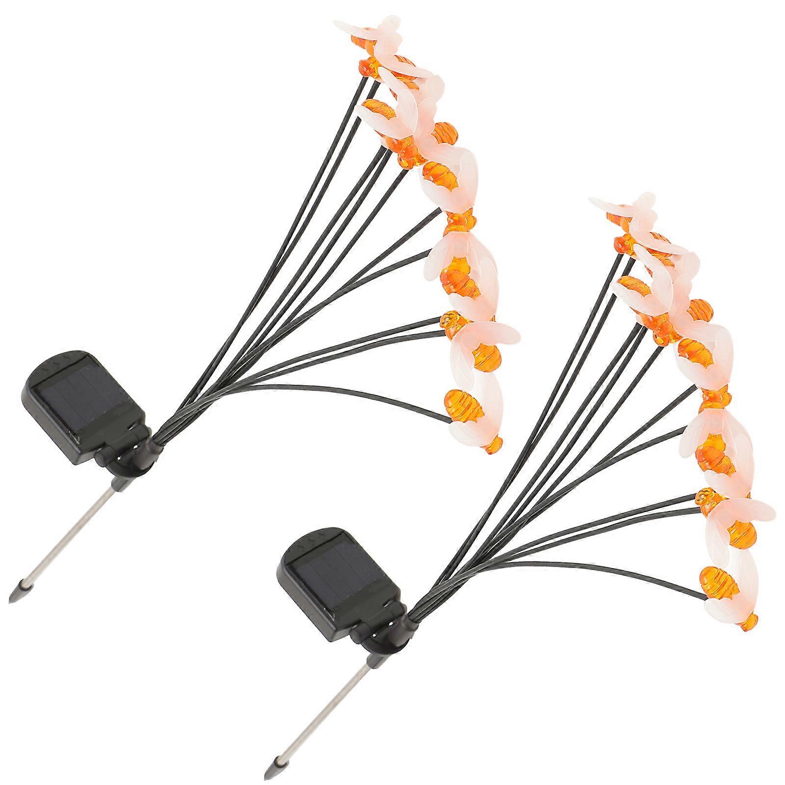 Bee Shaped Solar Powered Lights for Garden Decoration with Vivid Lighting Effects 2 Sets Black Plastic Metal