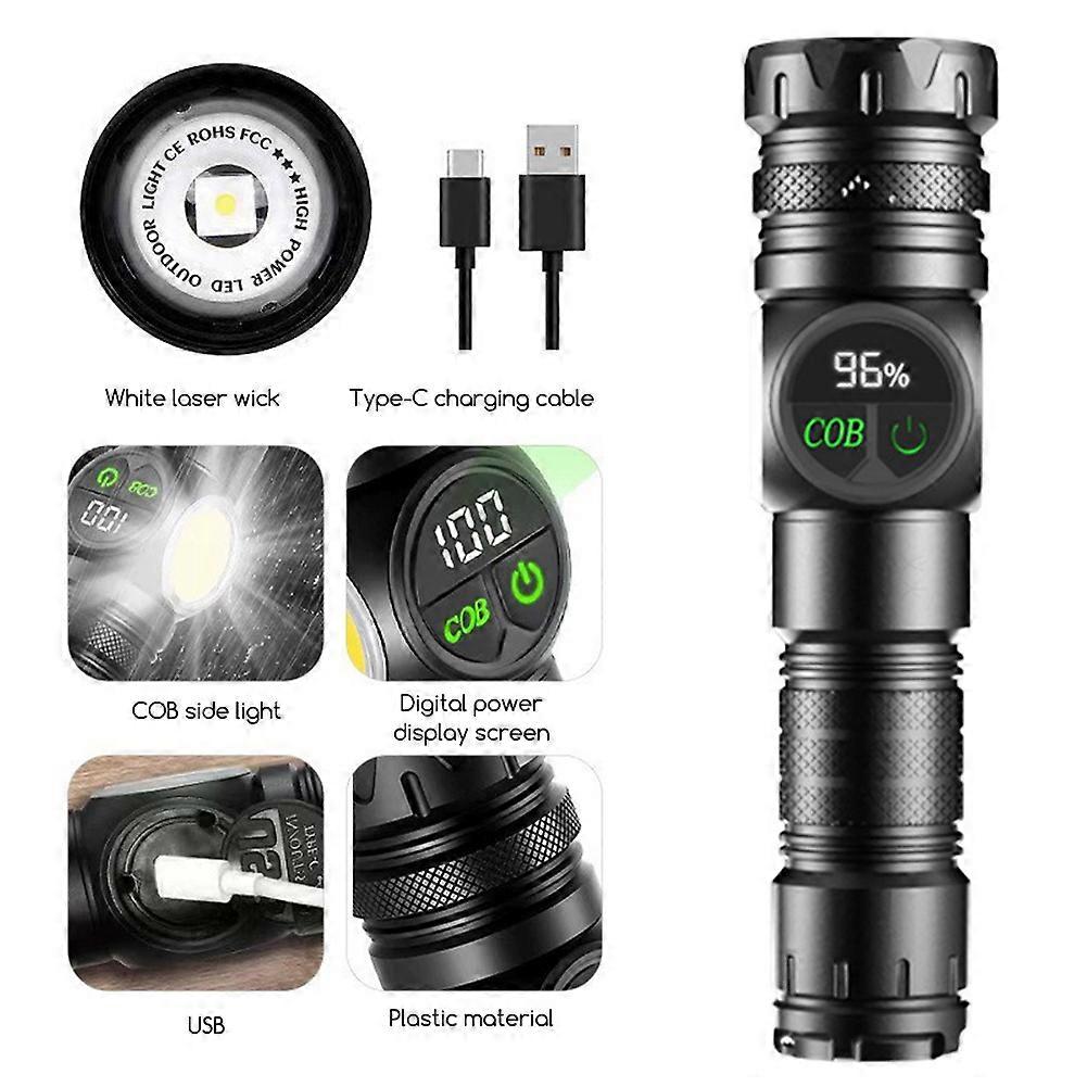 100000LM White Laser Flashlight Magnetic Ultra-Bright Tactical Light Rechargeable Zoomable Cobs Led Torchlight
