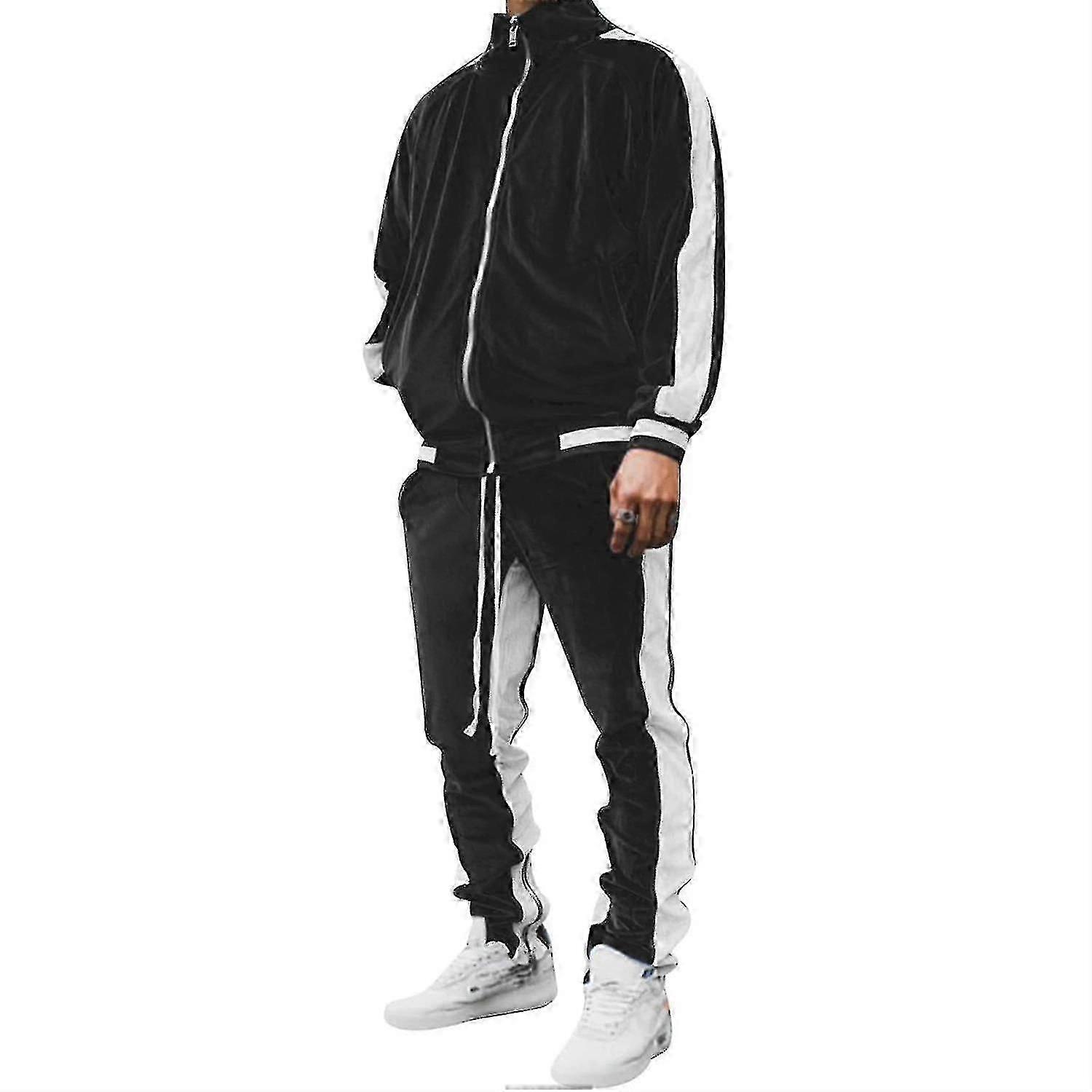 Conjunto de moletom de veludo masculino, jaqueta casual e conjunto de calças