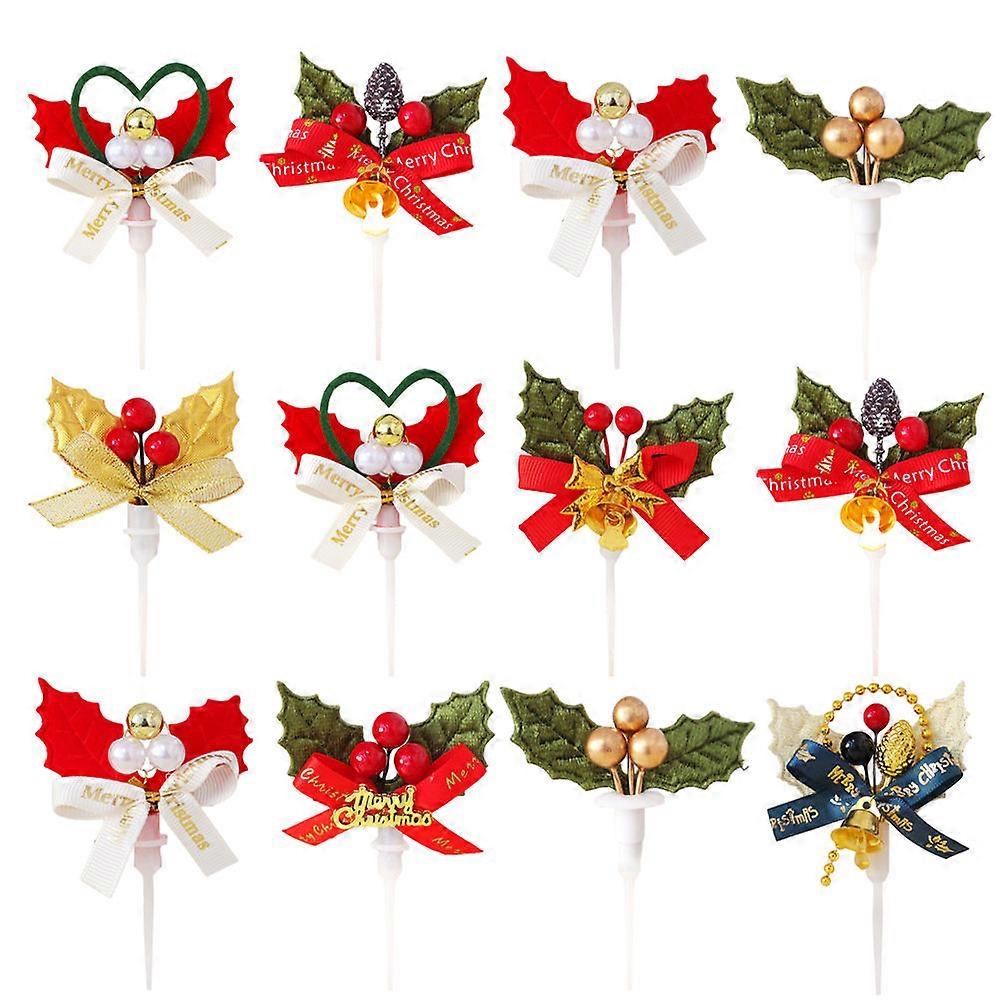 Christmas Cake Picks 24Pcs Decorative Item for Party Supplies 3D Christmas Tree Wreath with Bowknot Suitable for Various Celebrations