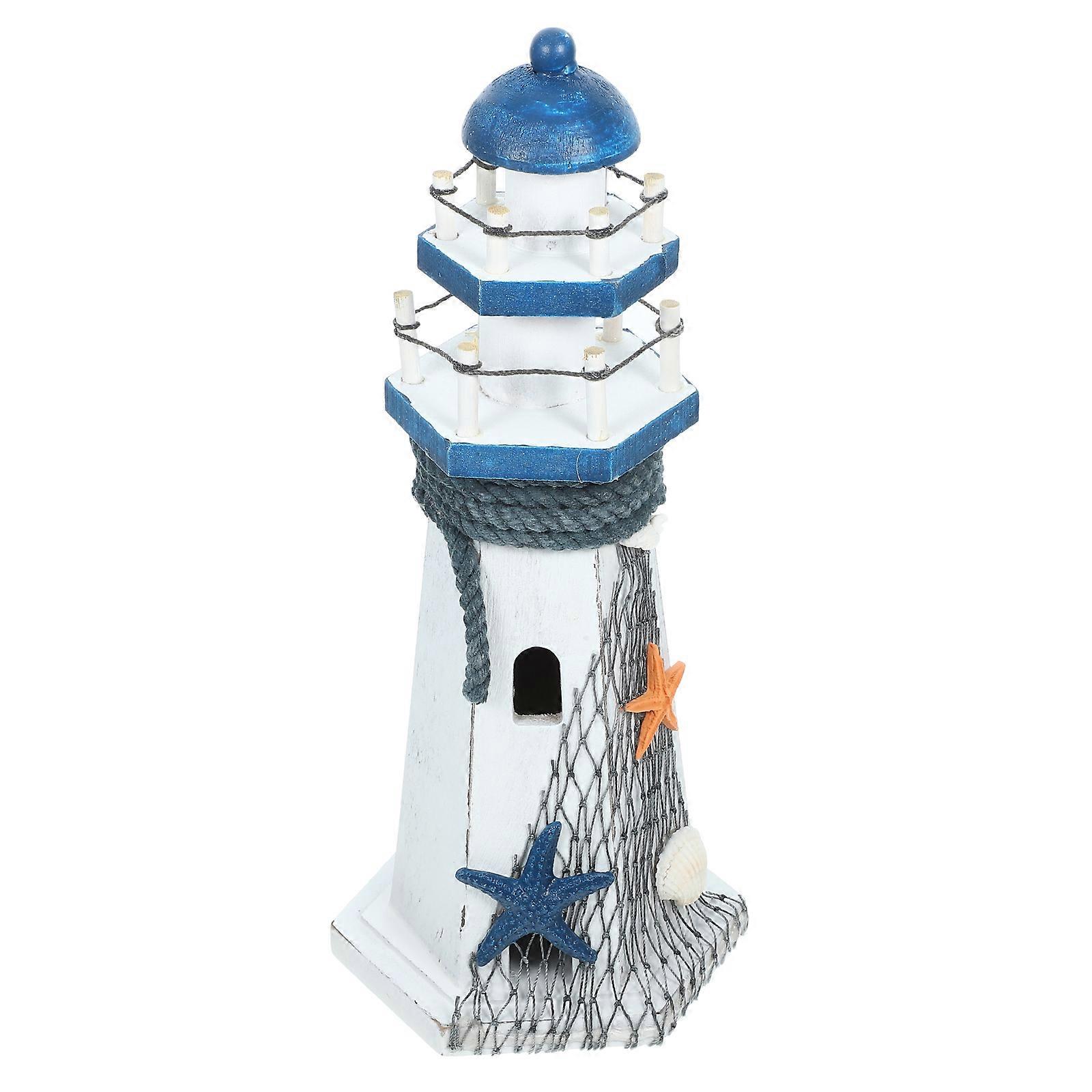 Mediterranean Style Lighthouse Ornament for Decor Resin Material Multi Color 6.5 Inches Tall
