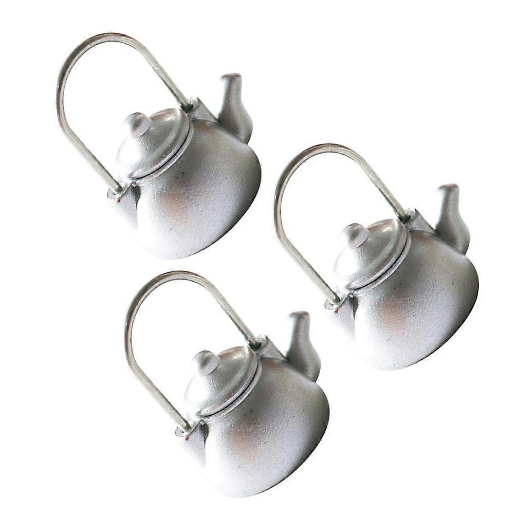 Cute Teapot Toy Designed For Photography Props With Miniature Size And Decorative Use In Silver 3 Pcs