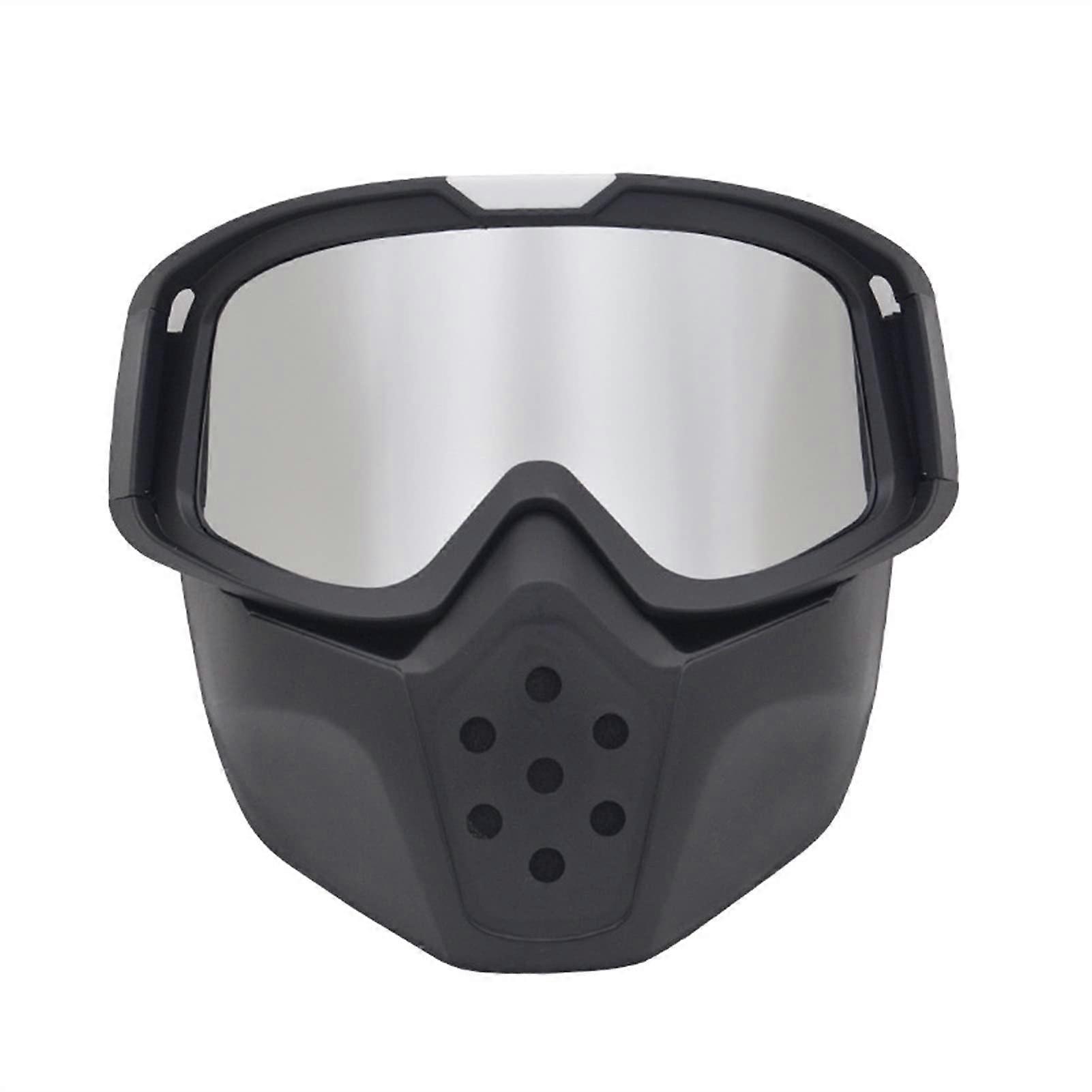Cross Goggles Motorcycle Goggle Mask Retro Open Face Helmet Mask Motocross Goggles (Silver Lens)