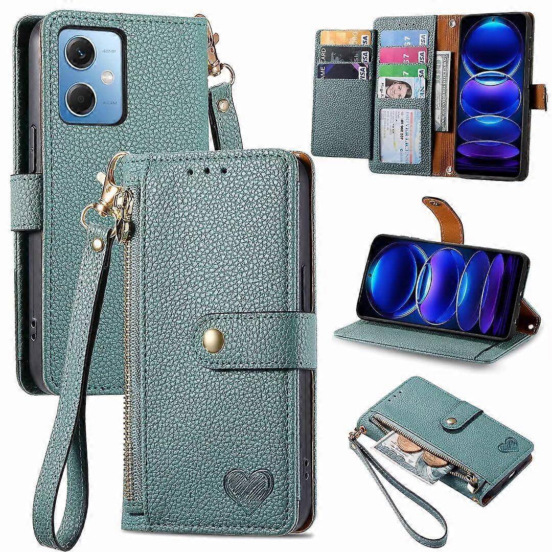 Ulefone Note20 Pro Case, Green Leather Wallet Flip Cover with Zipper, Silicone Bumper, Card Slot, Stand Function, and Strap
