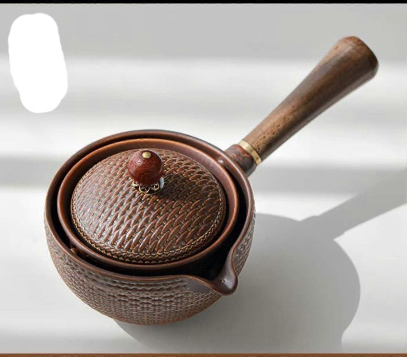 Porcelain Chinese Gongfu Tea Set Portable Teapot Set with 360 Rotation Tea Maker and Infuser Portable All in One Gift Bag Ref: 8076