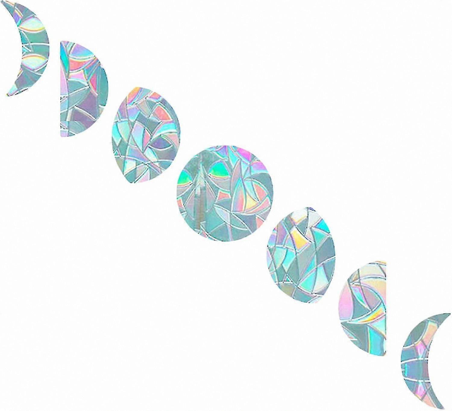7-Piece Window Cling Set with Moon Phase Design, Static Rainbow Glass Stickers for Sun Catcher Decoration and Anti-Collision Warning